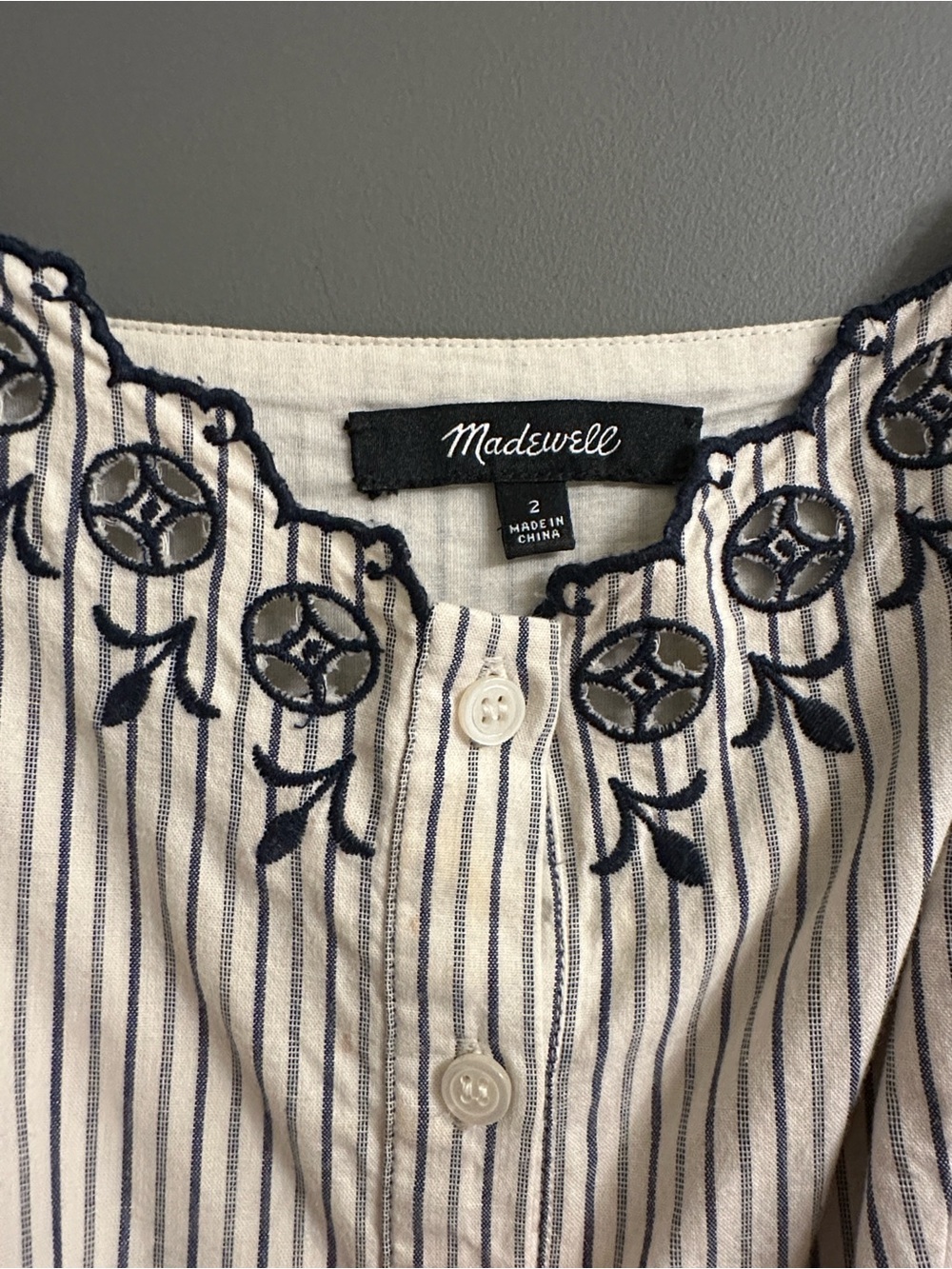 Madewell White and Navy Striped Embroidered Midi Sundress - Picture 3 of 5